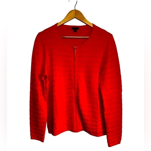 Ann Taylor Factory Zip Up Cardigan Sweater with Horizontal Ribbing Size Large - Picture 1 of 10